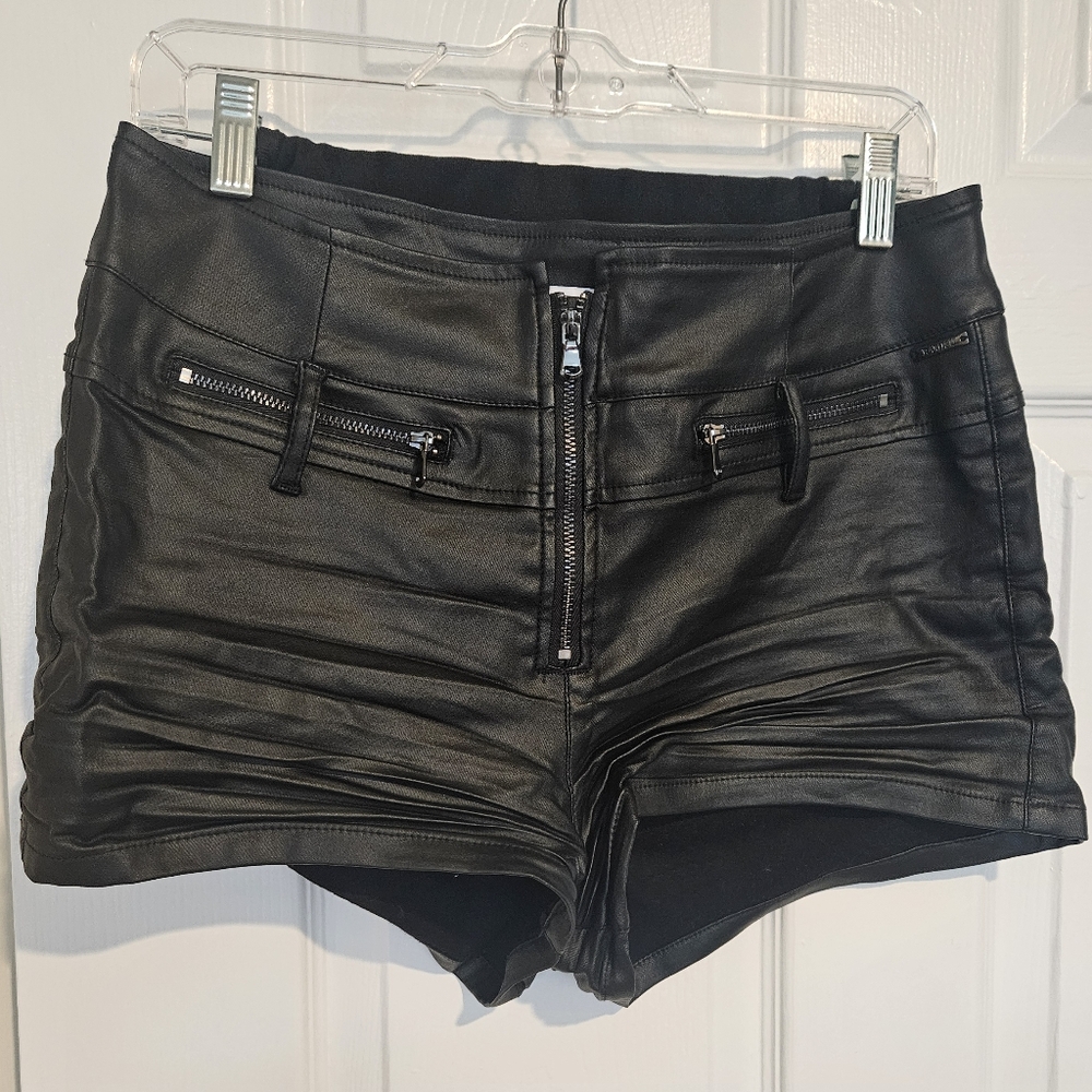 Amazon Women's Black Faux Leather Shorts